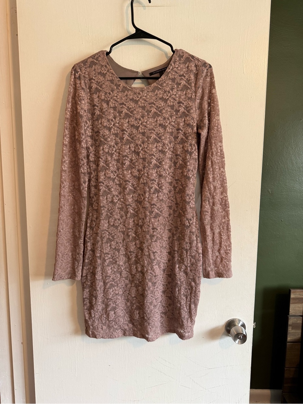 victorias secret
lace long sleeve mini open back bodycon dress mauve